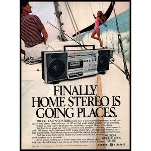 1981 GE General Electric Home n Go Stereo Vintage Print Ad Sailing Blonde Photo